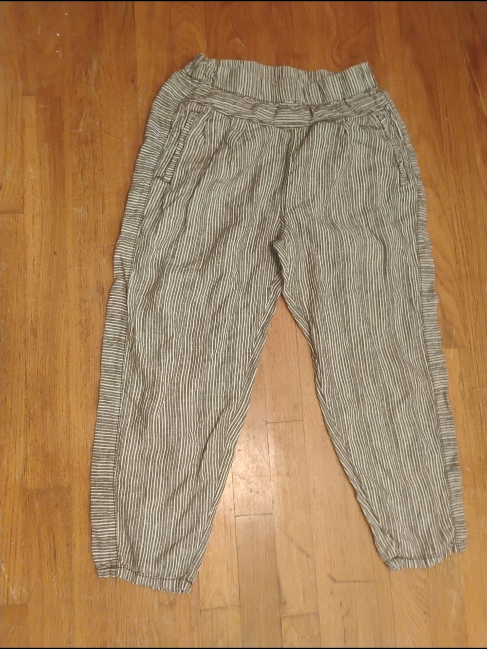 Anthropologie Hei Hei Striped High-Waist Tapered Pants - Gray/White - Picture 2 of 4